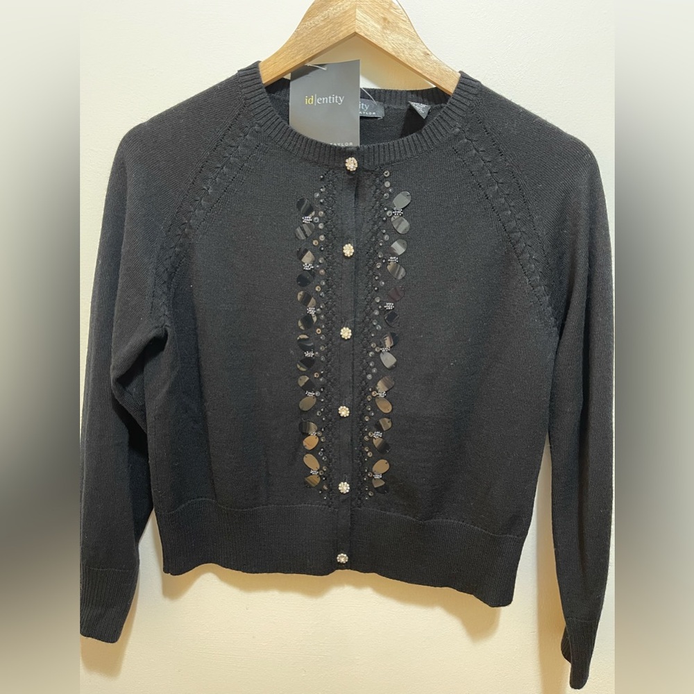 Lord & Taylor Black Embellished Cardigan